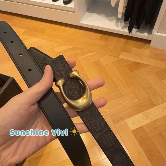 NWT COACH Women Sculpted C Buckle Reversible Belt 25 Mm ceb69 Brass/Walnut Black main image 9
